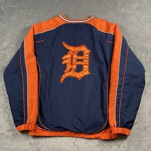 Vtg Detroit Tigers Jacket Mens XL Blue Orange Embroidered Pullover Windbreaker